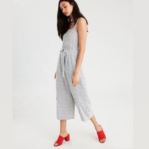 American Eagle White Striped Jumpsuit